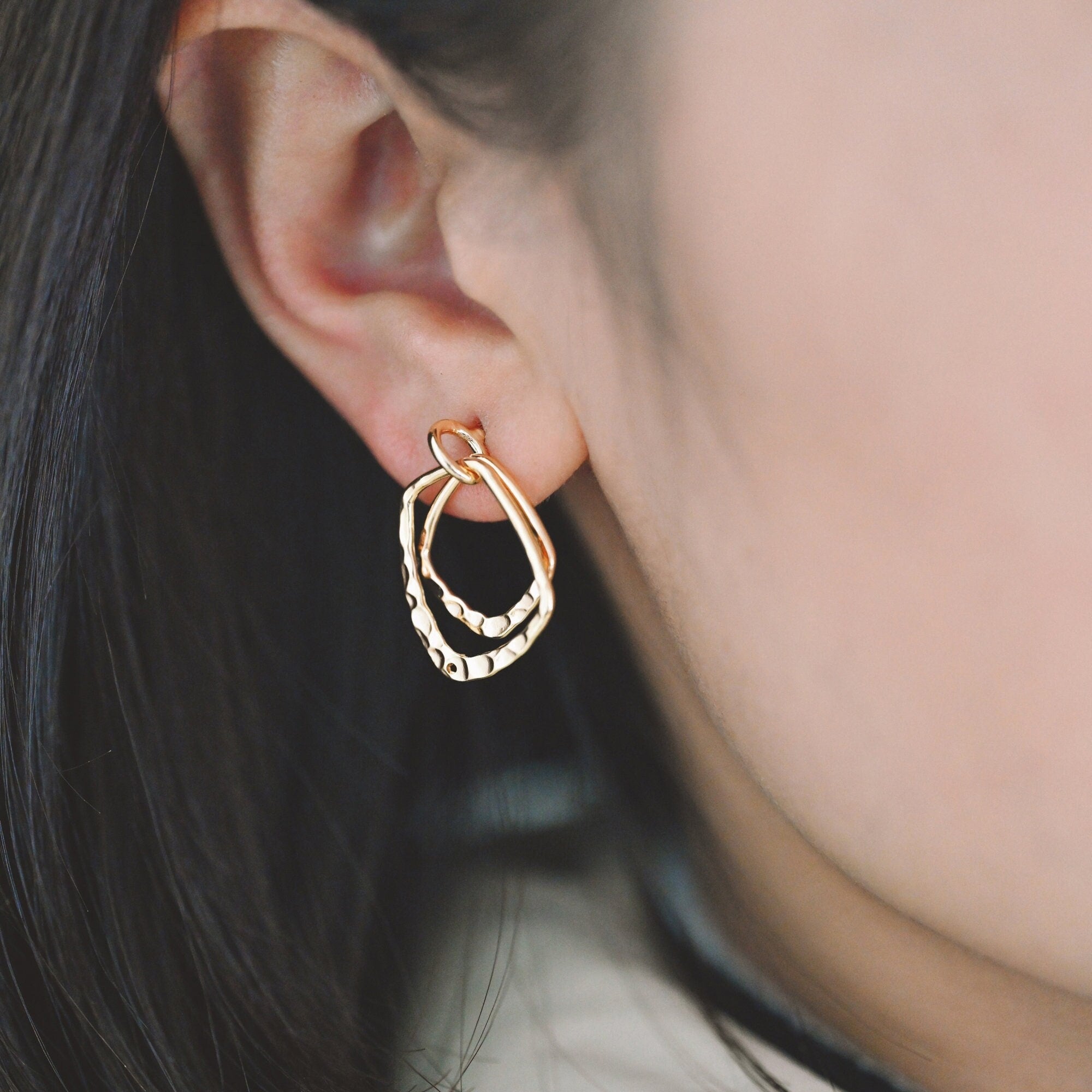 10pcs Hammered Ear Posts, 18K Gold/ Rhodium plated Brass, Geometric Hoop Stud Earring Findings (GB-1260)